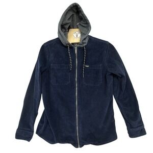 Hawk Navy Corduroy Full Zip Hooded Shirt Jacket Men